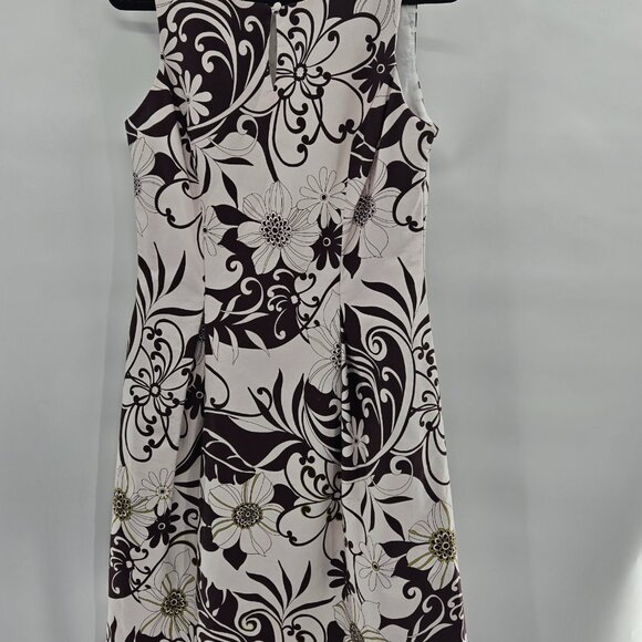 Jessica Howard White Brown Floral Front Keyhole Sleeveless Midi Dress Si… - Picture 1 of 12